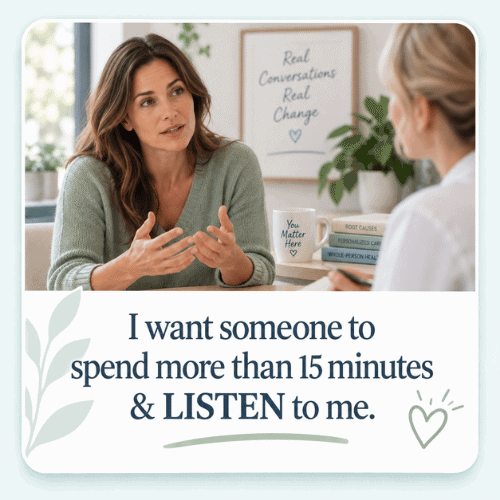 I want someone to spend more than 15 minutes and listen to me.